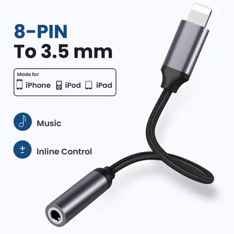 AUX-кабель с 8 контактами на 3,5 мм для iPhone 13, 12, 11 Pro, переходник «штырь-гнездо», разъем для наушников, аудио сплиттер для iOS 14 и выше