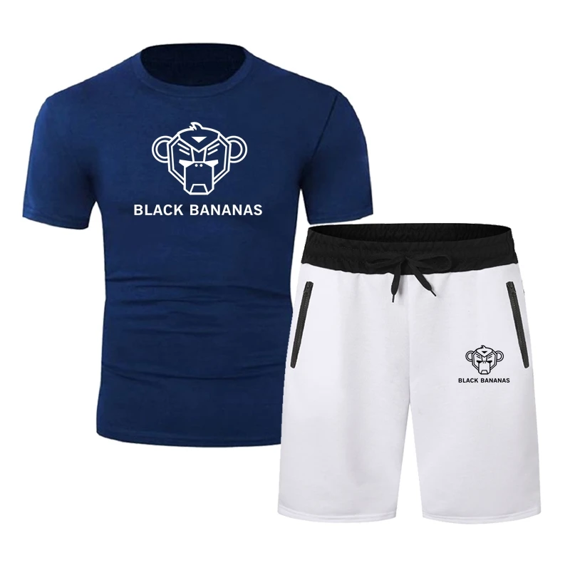 

2021 black banana popular new cotton men's T-shirt + sports shorts suit summer high-quality cotton T-shirt sports running suit