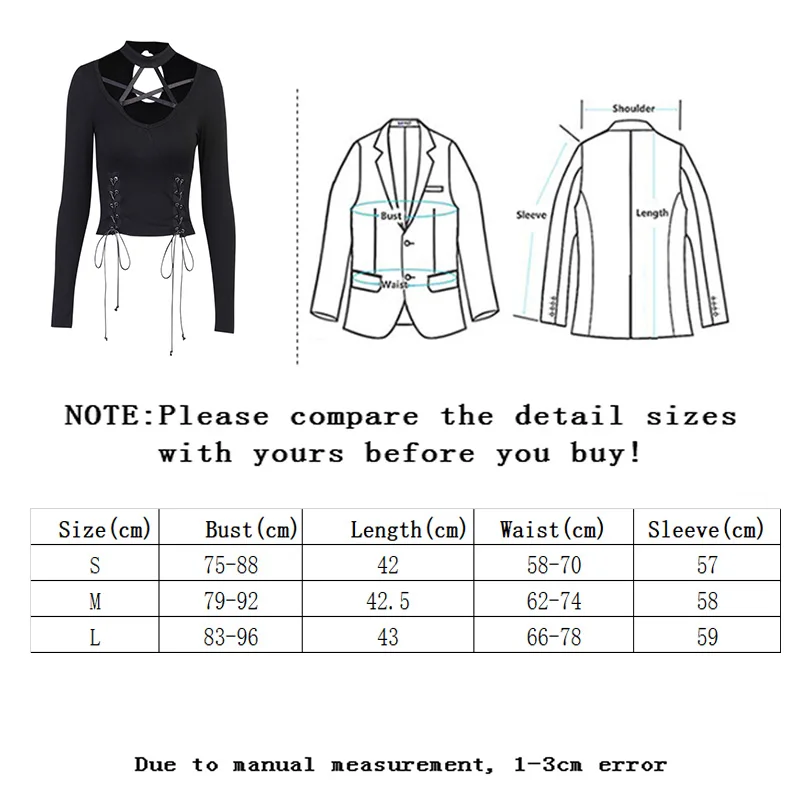 

Vangull Gothic Hollow Out Pentagram Five-Star Halter Neck Slim Top 2021 Spring And Autumn Drawstring Long-Sleeved T-shirt