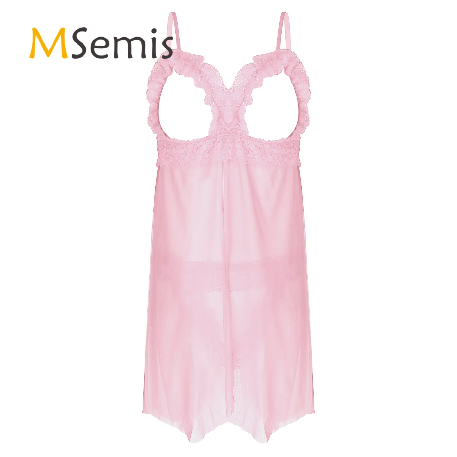 Мужская кружевная ночная сорочка из двух предметов с разрезом спереди и