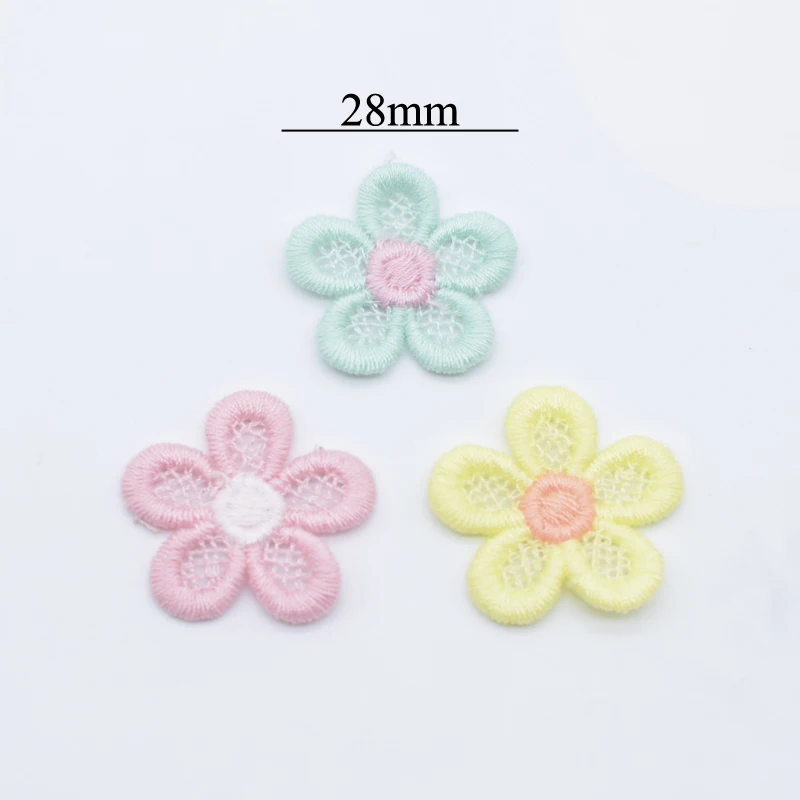 20Pcs 28mm Embroidered knitting Flower for Girl Clothes Hat Gloves Sewing Patches DIY Headwear Hair Clips Bow Decor Accessories | Дом и сад