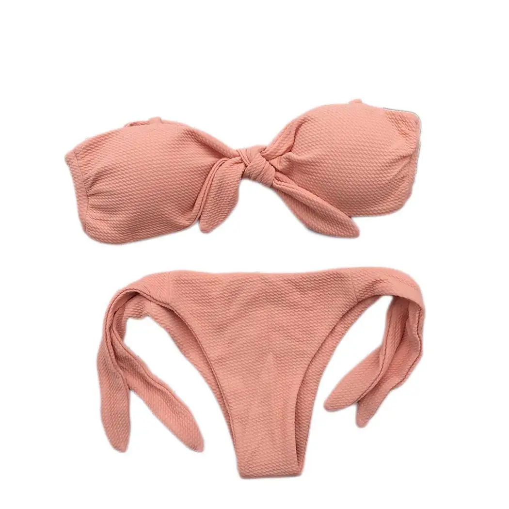 Женский комплект бикини без бретелек с бантом и низкой талией сезон весна лето