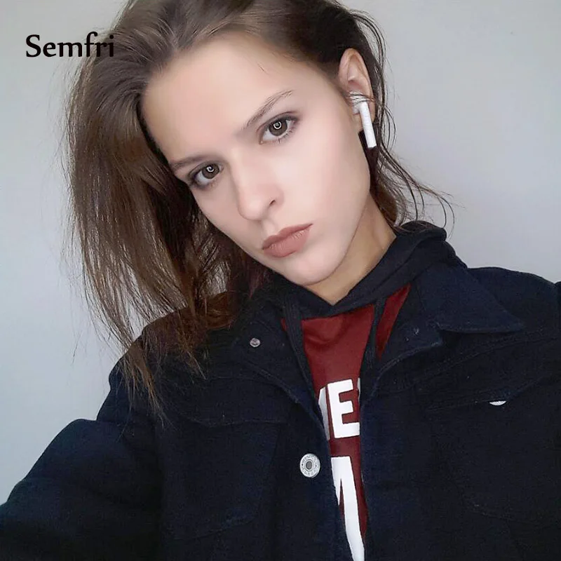 semfri джинсовая куртка женская 2019 черная джинсовка осенне зимнее пальто