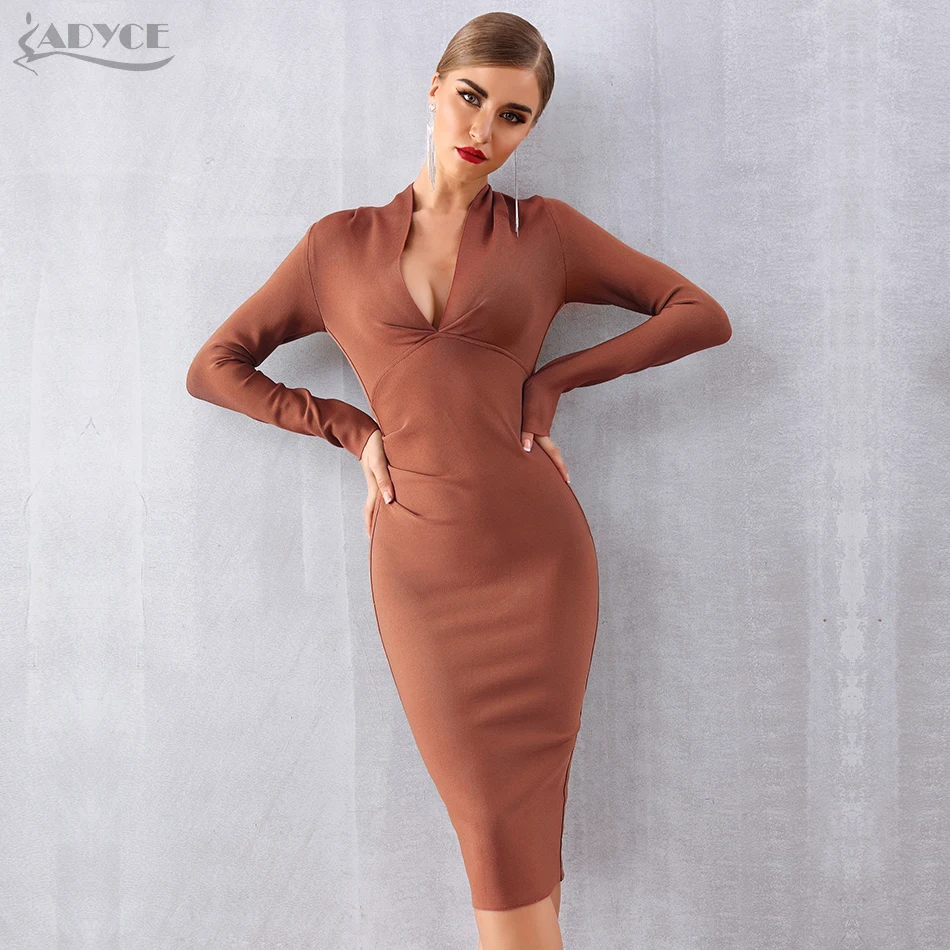 Женское облегающее платье ADYCE хаки клубное с длинным рукавом и глубоким