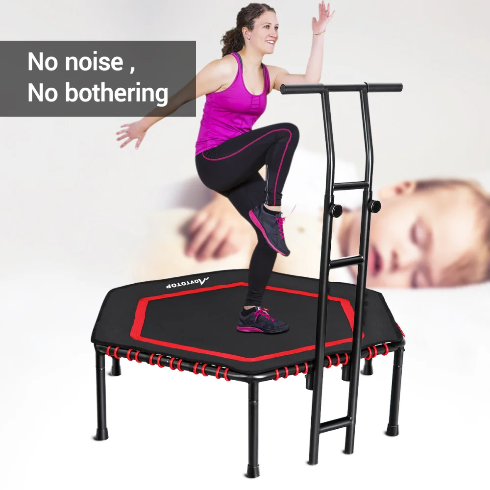 

MOVTOTOP 48 Inches Folding Trampoline Fitness Trampoline Trainer Aerobic Fitness Exercise Cardio with Handrail (Red)