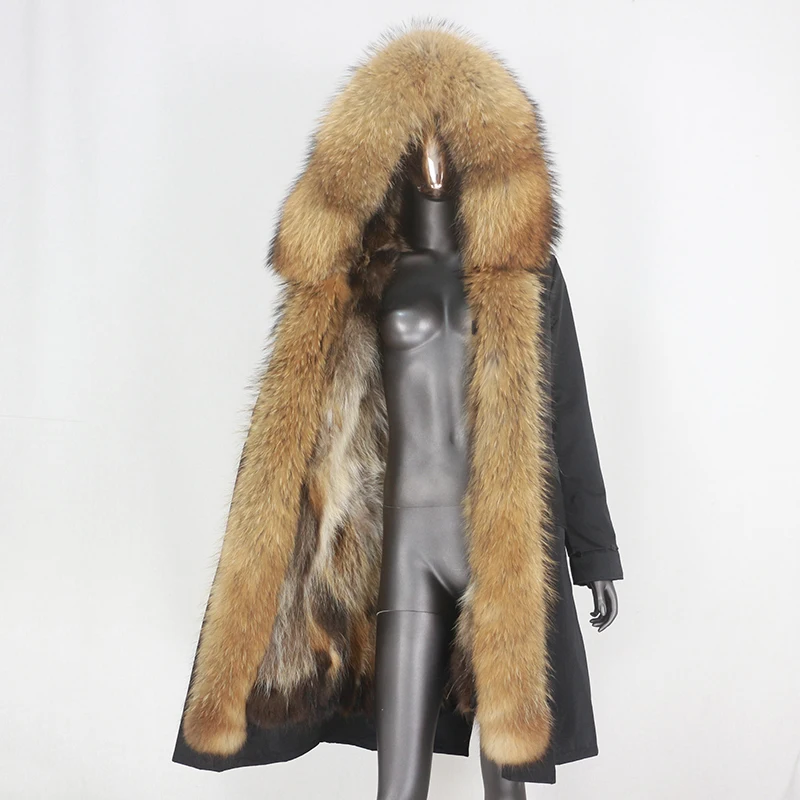 

2021 New X-long Waterproof Parka Winter Jacket Women Real Fur Coat Natural Raccoon Fur Hood Fox Fur Detachable Streetwear