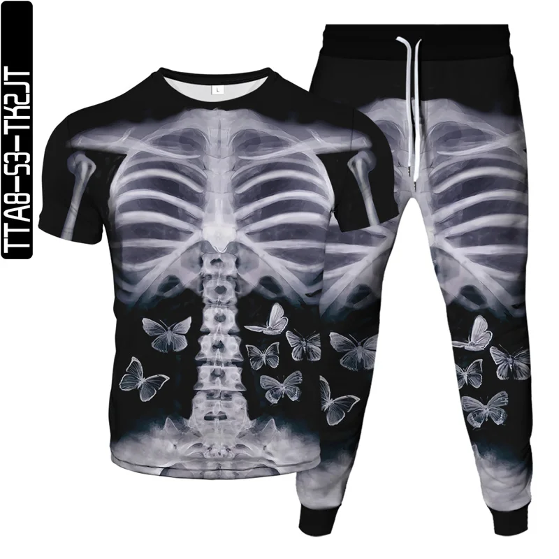 

Spring and summer hot-selling brand men's T-shirt + sports pants two-piece 3D printing skull hip hop punk street gothic style