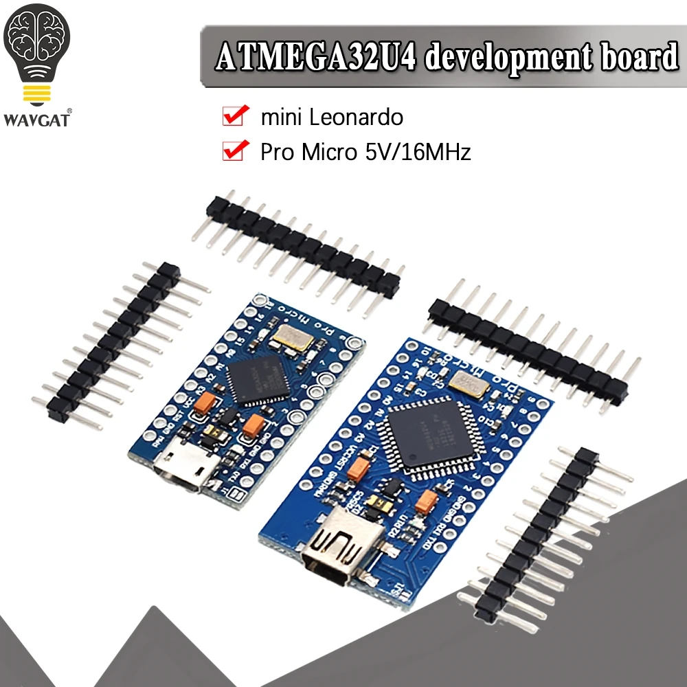 Сменная плата ATmega32U4 WAVGAT Pro Micro ATmega32U4 5 в 16 МГц для arduino Pro Mini с 2-рядным штырьковым разъемом для интерфейса Leonardo USB