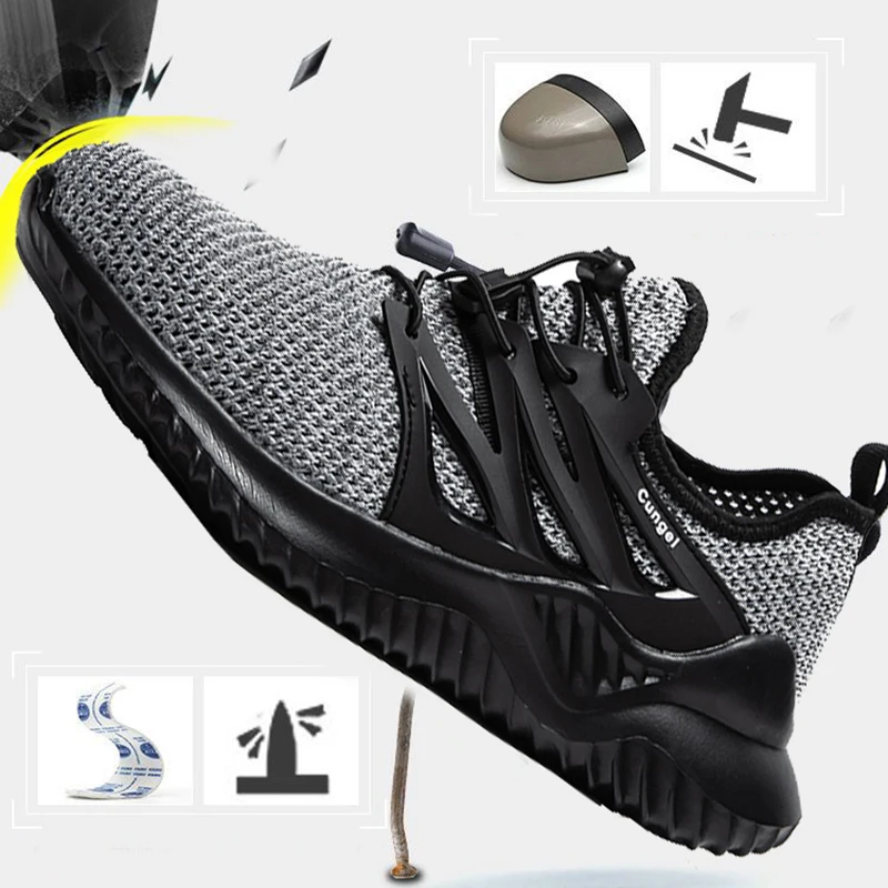 

Air Mesh Mens Work Safety Shoes Anti-Smashing Steel Toe Ryder Shoes Men Summer Breathable Pucture-Proof Construction Sneakers 46