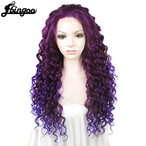Ebingoo Ombre Фиолетовый Красный Розовый блонд коричневый оранжевый парик длинный кудрявый синтетический кружевной передний парик для женщин высокотемпературное волокно