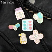 love yourself enamel lapel pins cartoon love band aid medicine bottle brooch medical supplies jewelry gifts for medical students