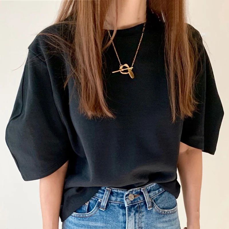 Футболка женская с пышными рукавами однотонная элегантная повседневная рубашка