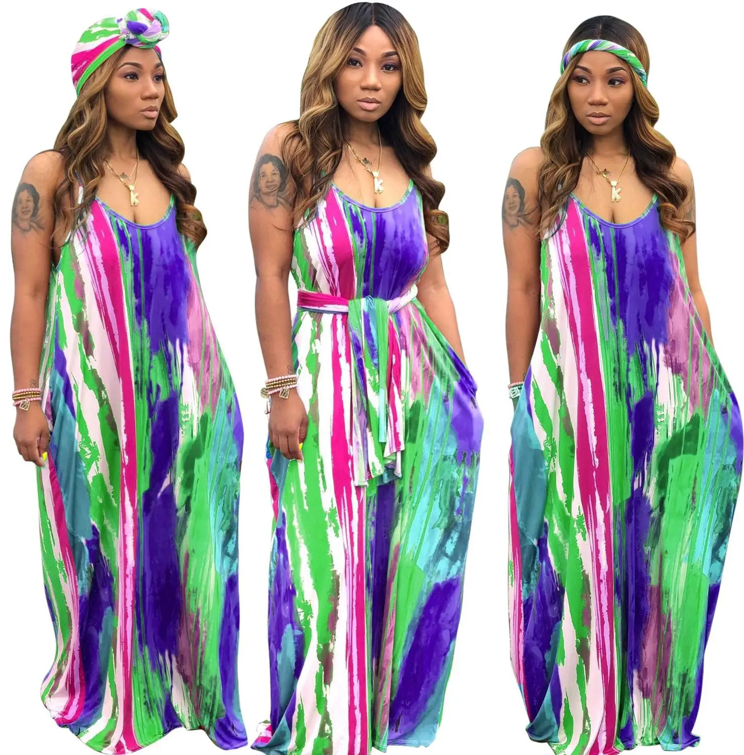 Женское длинное платье без рукавов с V образным вырезом|Женские платья| |