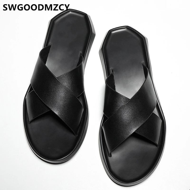 

Outdoor Slippers Mens Sandals Genuine Leather Slippers Summer Shoes Beach Slippers For Mens Slides Casual Shoes Men Buty Meskie