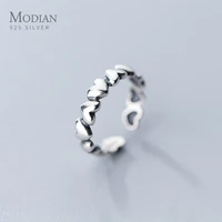 modian fashion free size ring for women gift genuien 925 sterling silver romantic stackable hearts ring fine jewelry bijoux