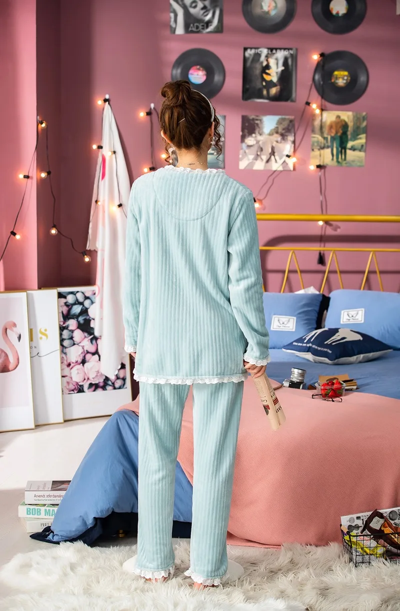 2019 зимние женские пижамы утолщенная фланелевая домашняя теплая пижама в стиле