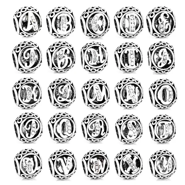 free shipping MOQ 1pc round openwork initial letter alphabet diy bead fit original pandora charms bracelet X004