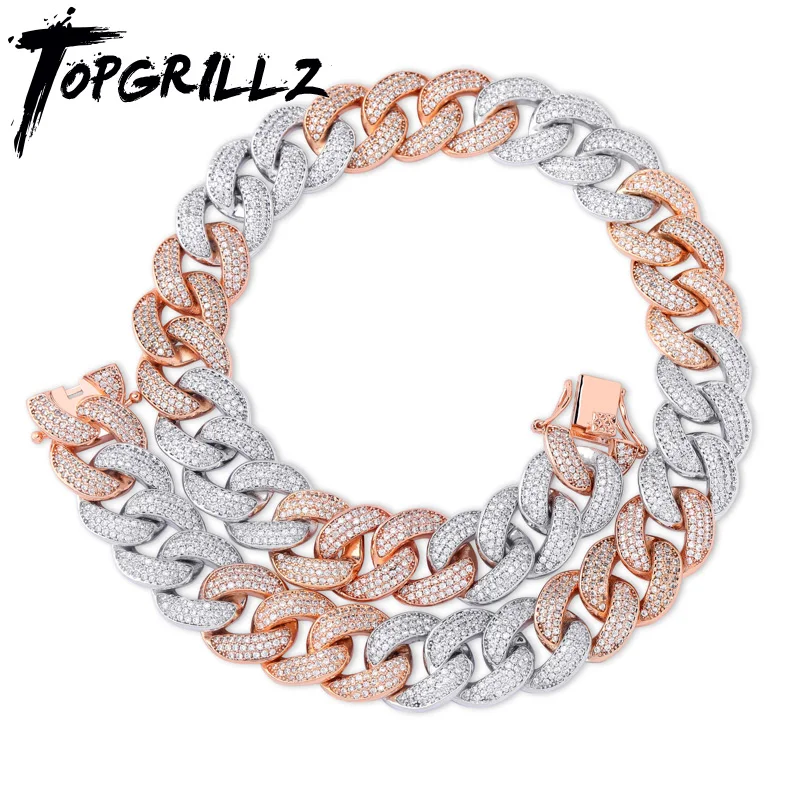 TOPGRILLZ 18 мм Maimi кубинское звено цепи ожерелье серебро и розовый цвет Iced Out кубический циркон хип хоп ювелирные изделия подарок