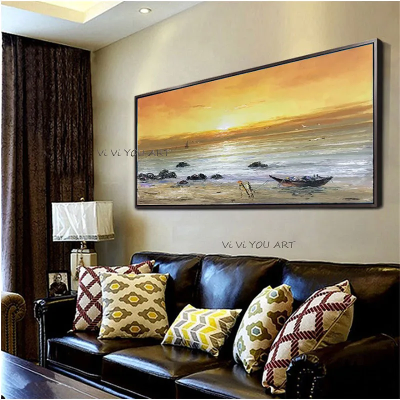 100% ручная роспись маслом Морской пейзаж художественная сумерка закат