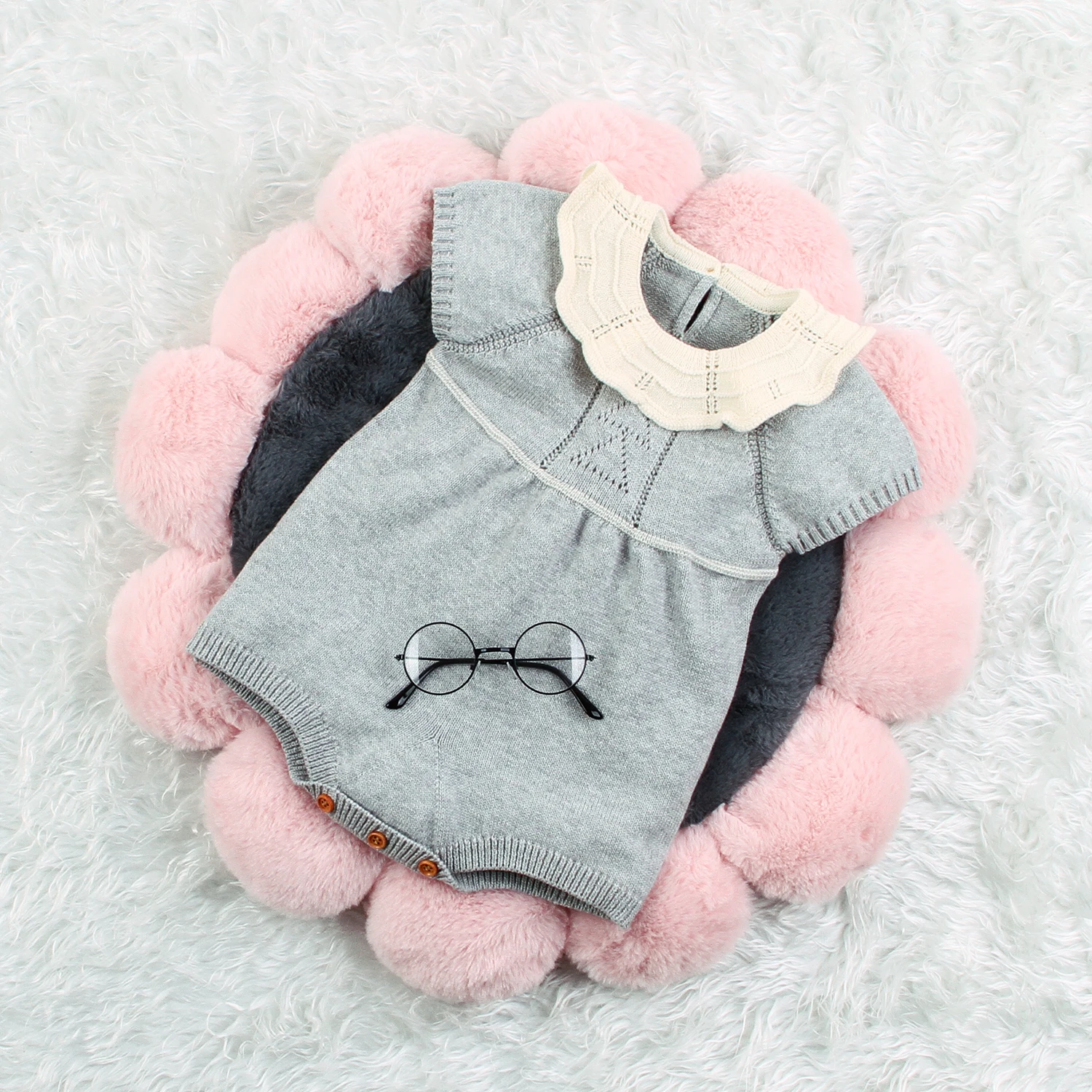 

Newborn Baby Girl Knitted Romper Sweet Short Sleeve Baby Jumpsuit Sunsuit Outfits Clothes Overall