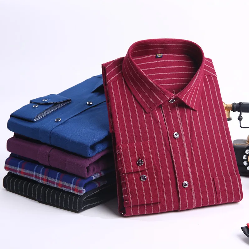 

100% cotton Warm Shirts for Men comfortable long sleeve plaid stripes Casual Shirt Mens Autumn Winter Leisure Male Quality