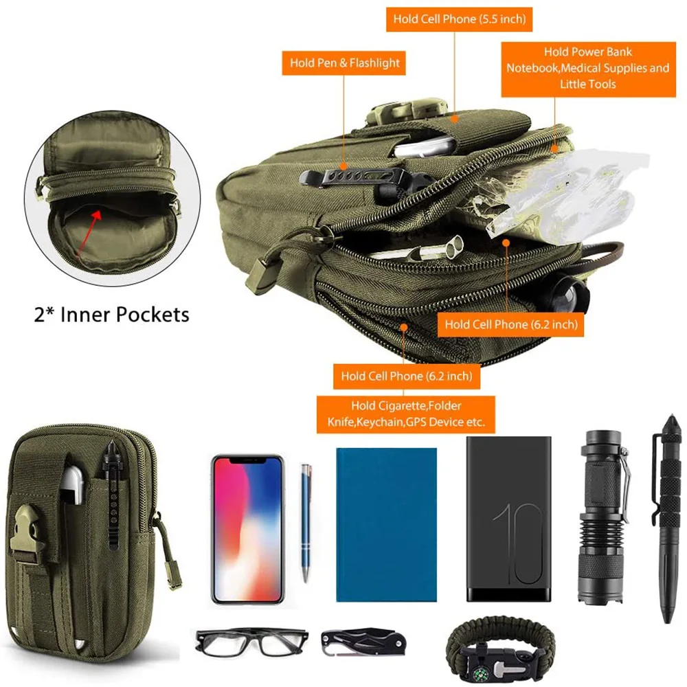 Tactical Pouch Molle EDC/EMT Gear Tool Gadget Belt Outdoor Waist Bag Pocket Organizer with Cell Phone Holster for Smartphone | Спорт и