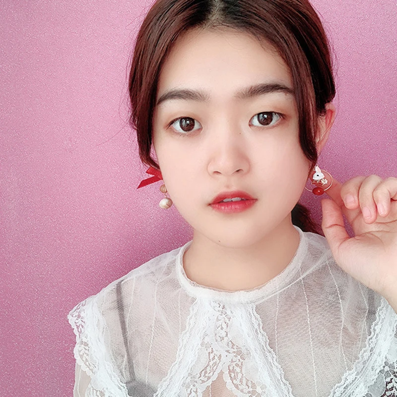 

GorGor Dangle Earrings Women Originality Statement Minimalist Rabbit Bowknot Creative Cute Asymmetric Birthday Gift EZ-682