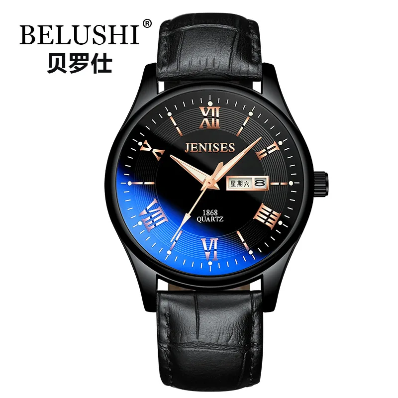 

2021 new jenises couple men and women leather steel belt waterproof luminous business trend accessories quartz watch