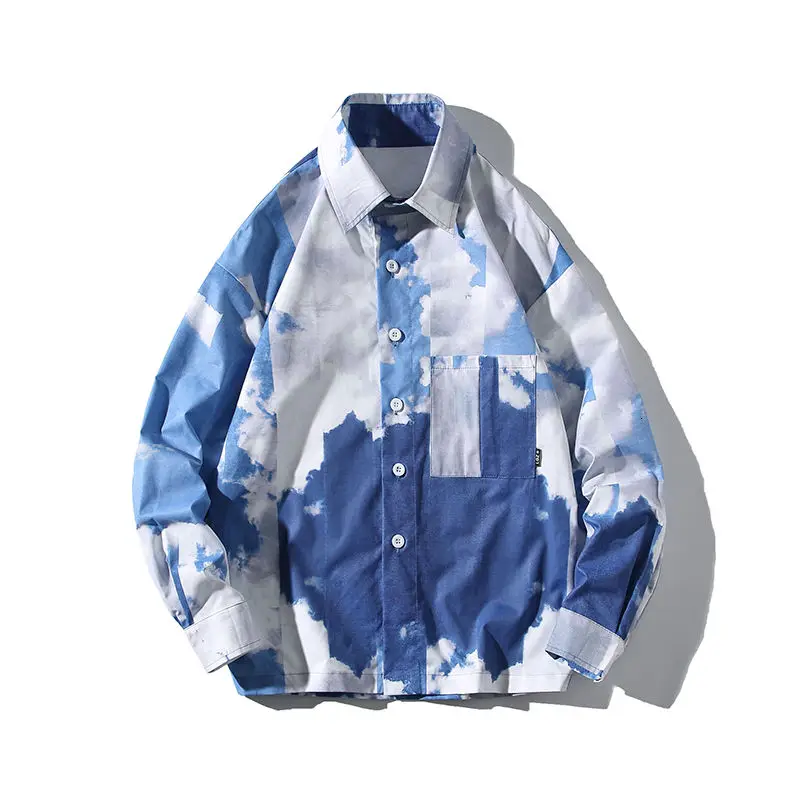 

Spring Cloud Shirt Men's Fashion Printed Casual Men Streetwear Korean Loose Long Sleeve s Mens Dress M-5XL