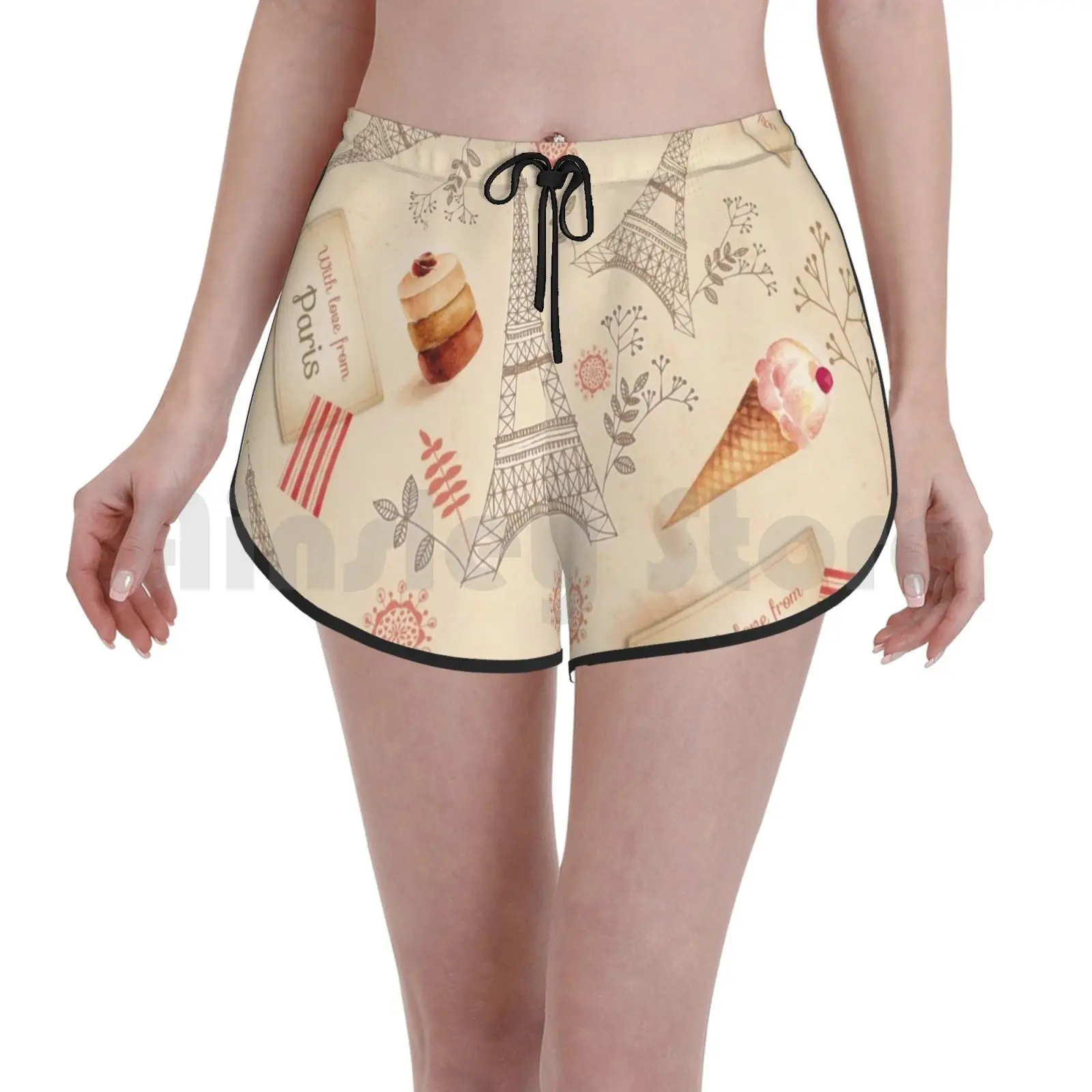 

Шорты для плавания Love From Paris, пляжные шорты 2761, Эйфелева башня Парижа, мороженое, капкейк