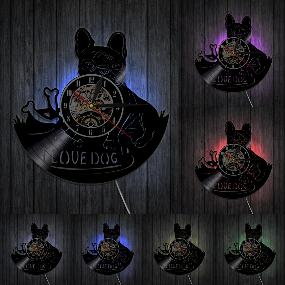 Настенные часы с изображением французского бульдога современный дизайн