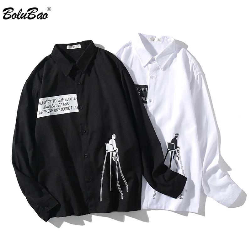 Мужская Повседневная рубашка BOLUBAO однотонная хлопковая с отложным воротником и