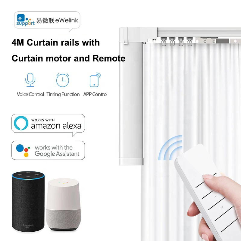 Ewelink APP Electric Curtain Motor and 4M Motorized curtain rod Cornice Smart Home work with Alexa Echo Google Control | Обустройство
