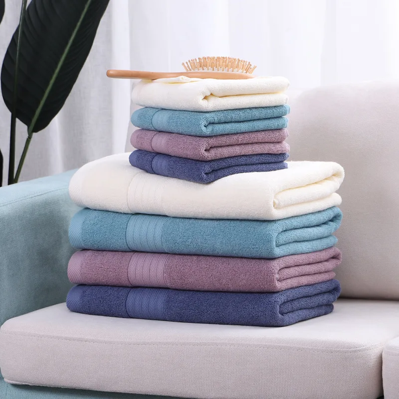 

Комплект хлопковых полотенец для взрослых, 1 полотенце для лица и 1 банное полотенце, Однотонная синяя белая махровая стирка для ванной, доро...