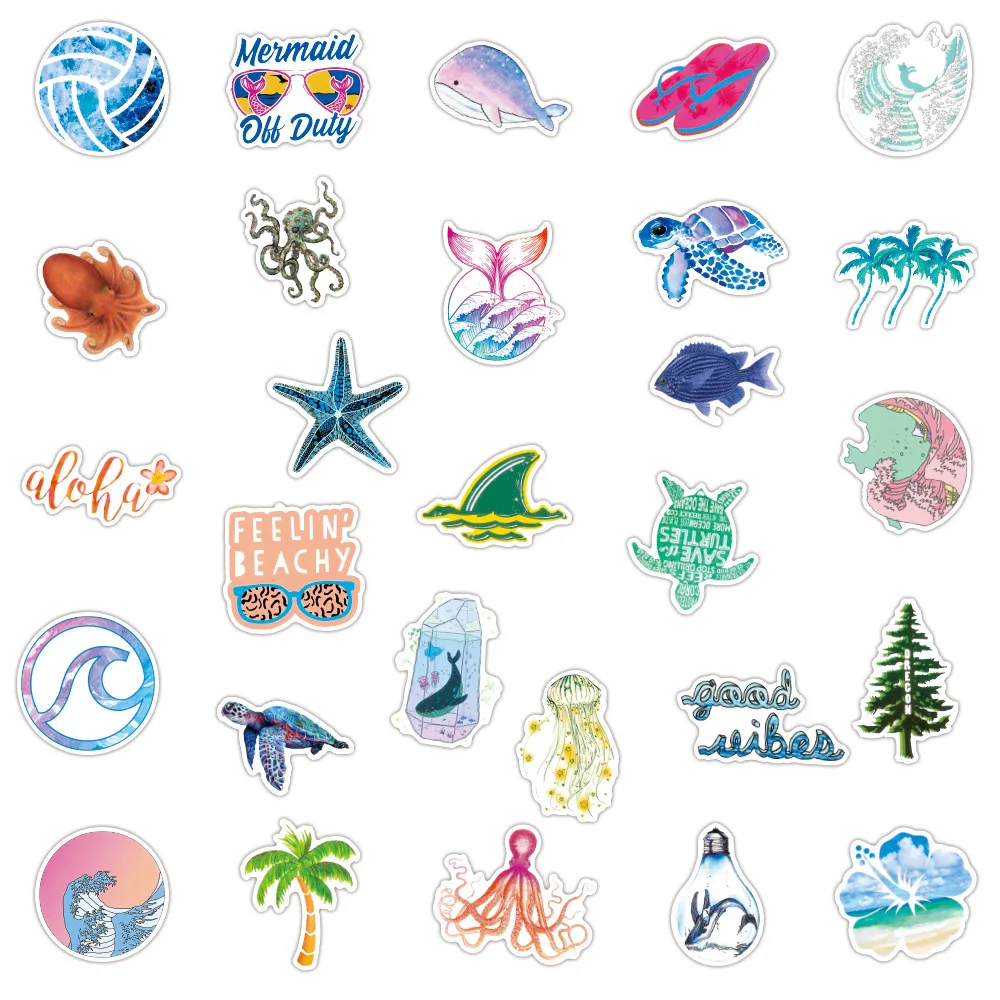 Pegatinas impermeables de animales marinos, decoraci&oacute;n personalizada de equipaje, port&aacute;til, refrigerador, venta al por mayor, 10/30/50 Uds.-3