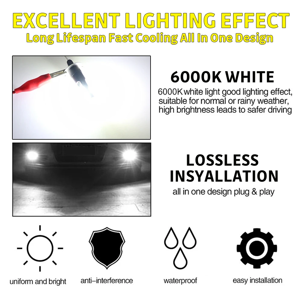 

2x H3 LED Bulb 3030 SMD 6000K White Car Fog Light High Bright DRL Driving Lamp