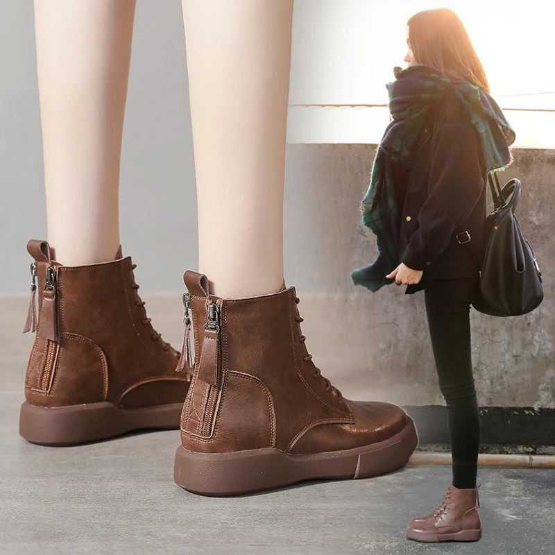 

Rome Genuien Leather Ankle Boots Women Winter Warm Fur Shoes High Top Short Boots 2021 Autumn New Martin Snowboots for Women