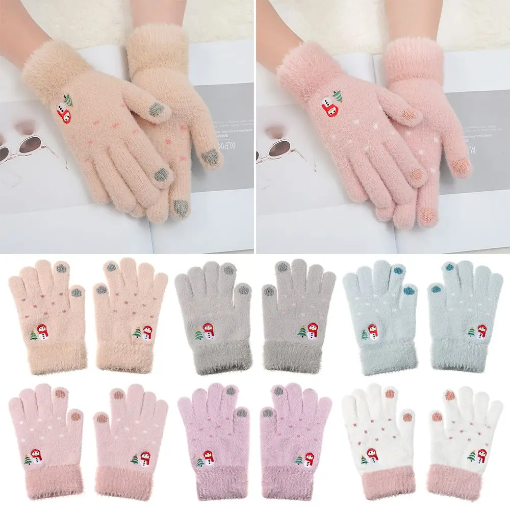 

Men Women Cartoon Snowman Soft Elastic Arm Warmers Thick Warm Knitted Gloves Touch Screen Mittens