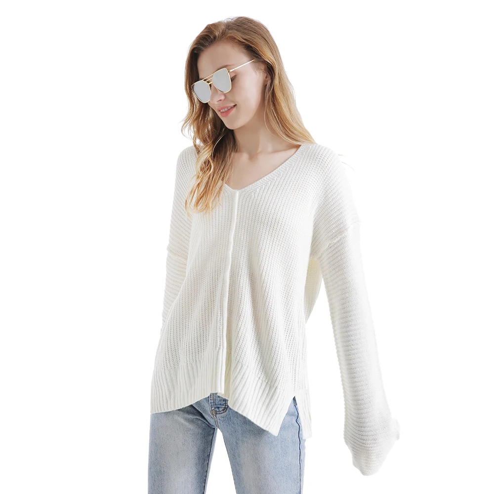 New Casual Knitted Sweater Women V Neck Long Sleeve Pullovers Loose Coat Autumn Winter Women'S Knit Oversize Top Female | Женская
