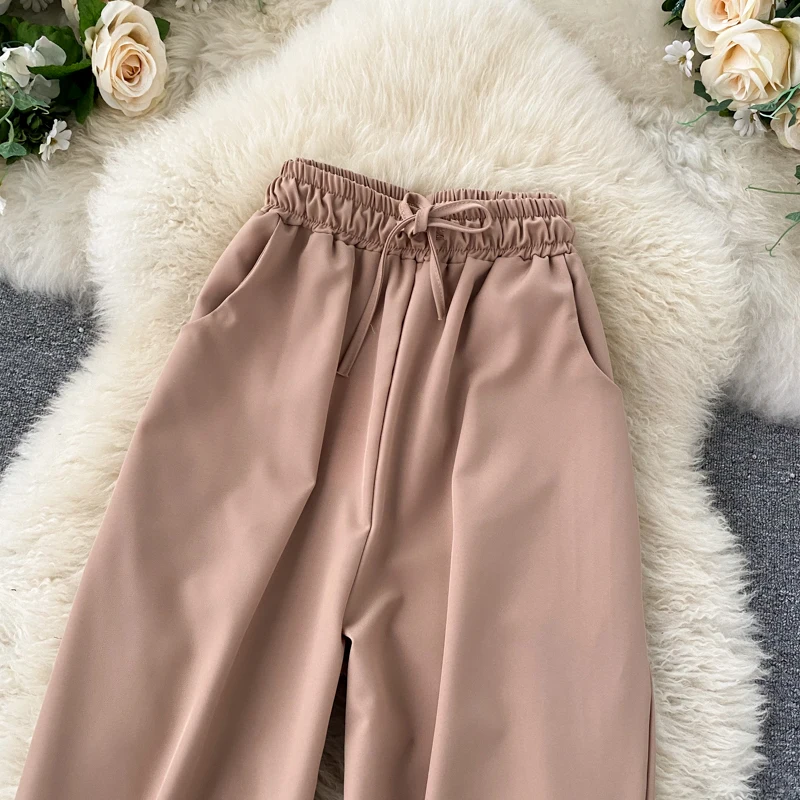 

ZOSOL New elastic high waist loose vertical straight pants temperament retro solid color wide-leg pants slim pants