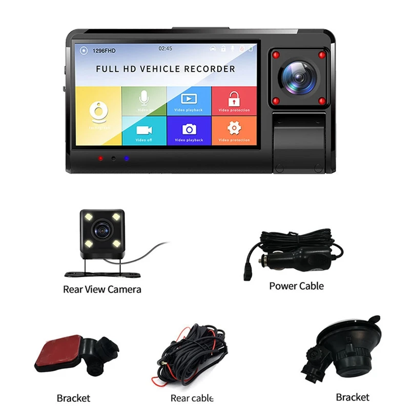 

3 Inch Car Recorder Press Screen 1080P LCD HD Night Vision 3 Lens Vehicle DVR Driving Recorder Video Monitoring Dash Cam