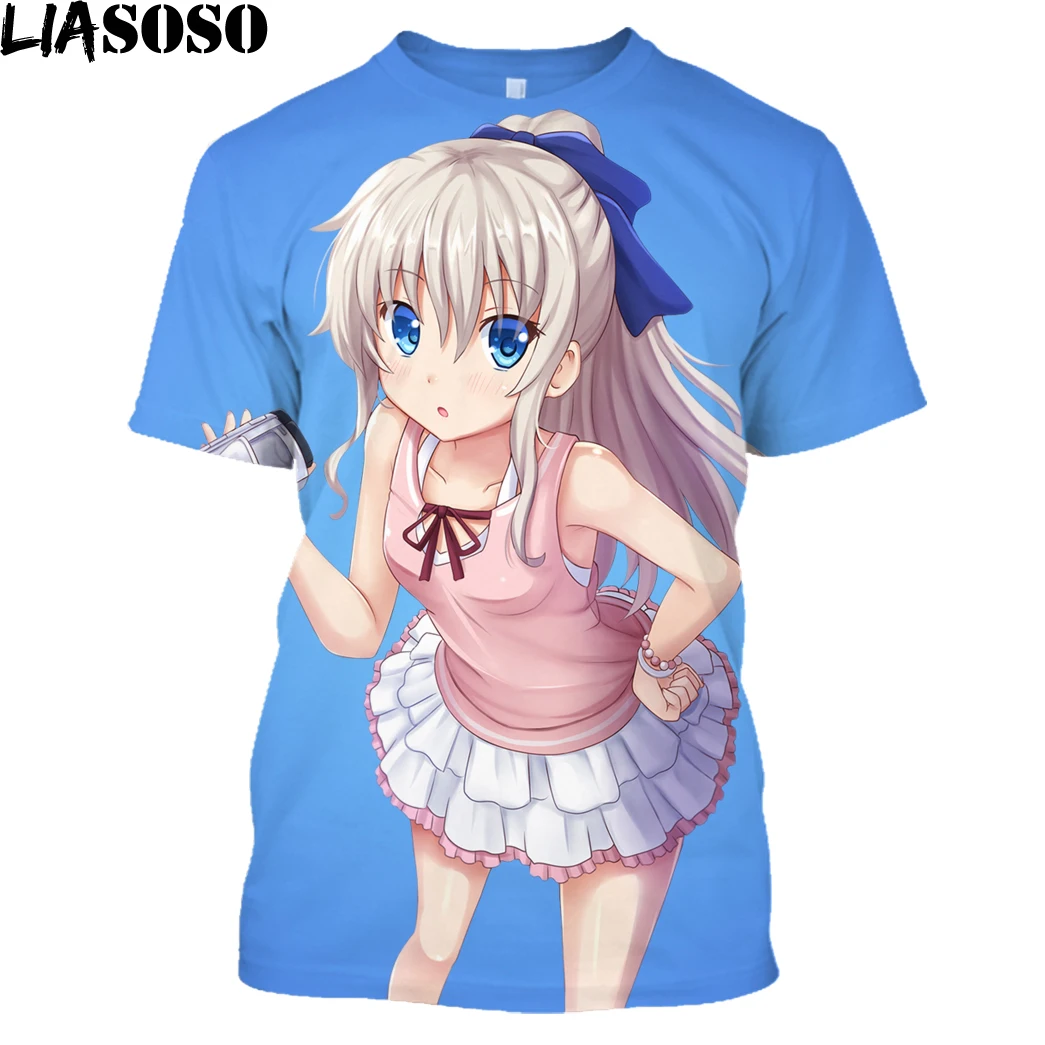 

LIASOSO NEW Anime Charlotte Kawaii Shirts Printed 3d Man Women T-shirt Casual Harajuku Cattoon Funny Cute Summer Tshirt A045-58