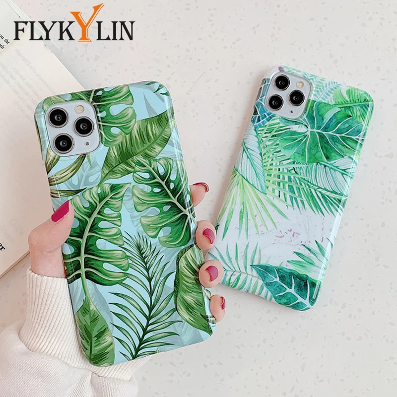FLYKYLIN чехол с зелеными листьями для iphone 11 Pro Max XS XR X 6 6S 7 8 Plus Модный мягкий