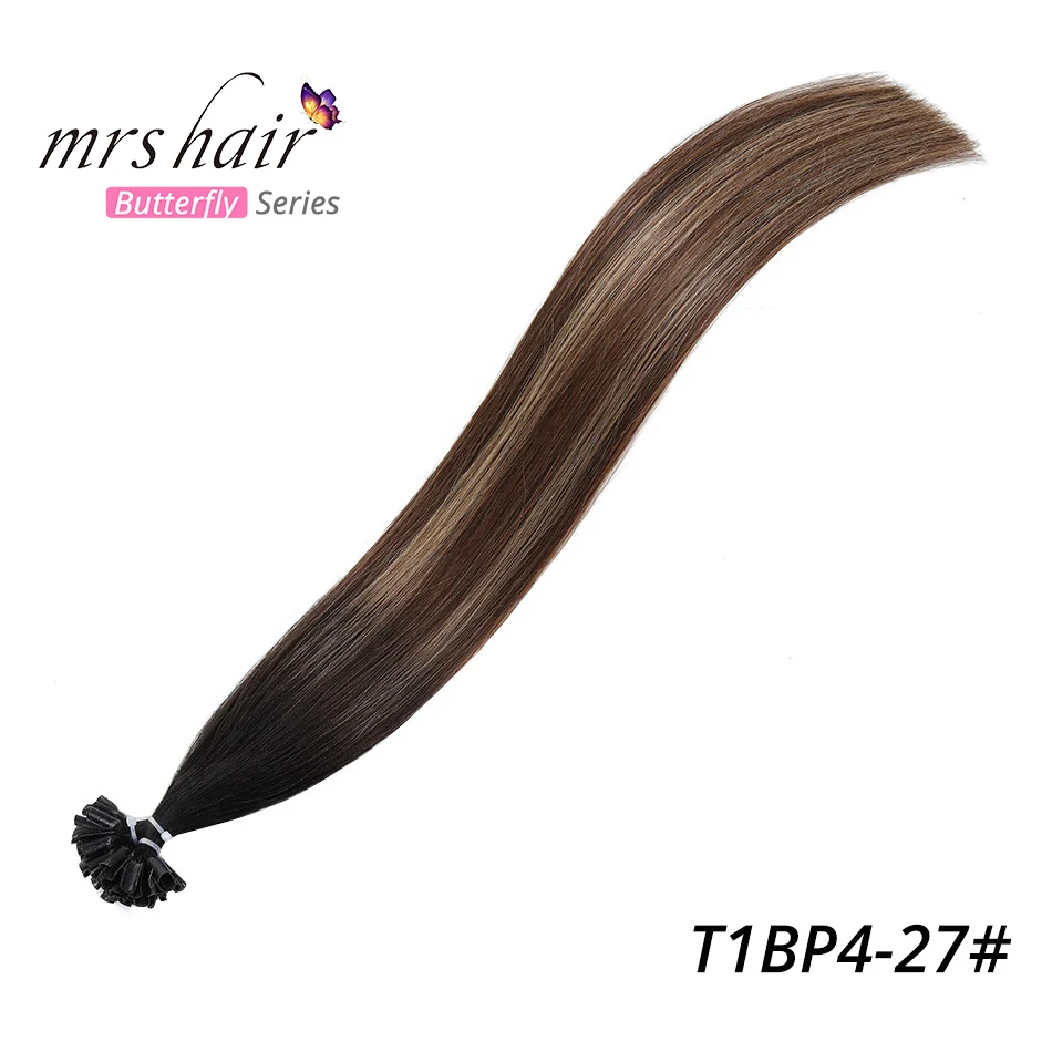 MRS HAIR 0,5 г/шт., 12 дюймов, накладные волосы, прямые, машинные, сделанные волосы Remy Nail, кератиновые, Предварительно Связанные человеческие волосы, 50 шт - Цвет: # P4/27