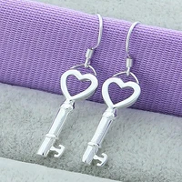 new 925 sterling silver lovely heart keys charm earrings for women lady gift fashion high quality wedding jewelry accessories