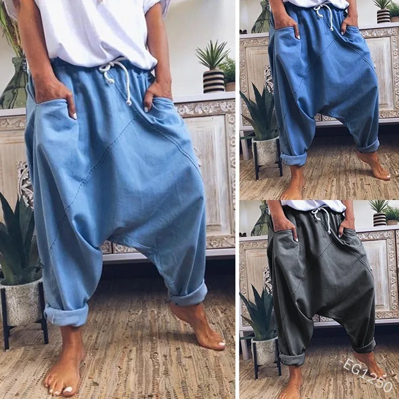 

Lugentolo Lace-up Harem Pants Women Plus Size Loose Solid Solid Pockets Spring Summer Fashion Mid Waist Ankle-Length Pants