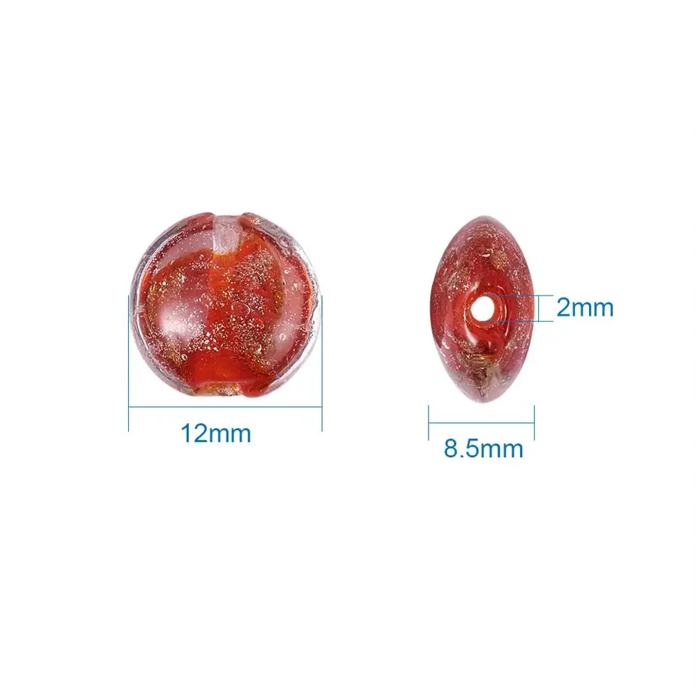 

200pcs Mixed Color Flat Round Handmade Lampwork Gold Sand Beads for Jewelry Making DIY Size: about 12x8.5mm hole: 2mm