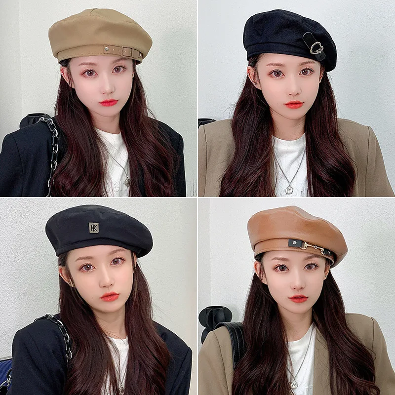 

Шапка W64 Женская осенне-зимняя Корейская версия берета британская ретро шапка дикого художника весна-осень