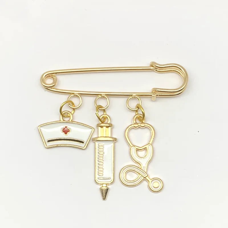 Новые цвета розового золота шапочка Медсестры Медицинский Брошь шприц стетоскоп