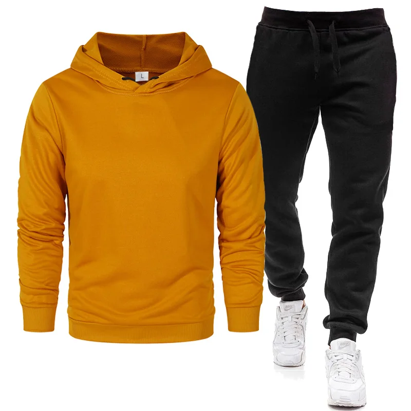 

Thin men's summer casual fashion suit hip-hop European and American style small terry hooded sports sweater suit